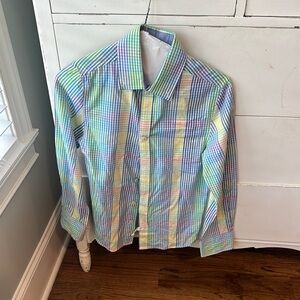 Crown & Ivy Blue and Green Casual Button Down Shirt